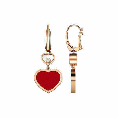 Chopard Happy Hearts earrings, rose gold, diamond, red stone