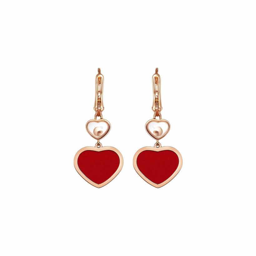 Chopard Happy Hearts earrings, rose gold, diamond, red stone