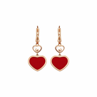 Chopard Happy Hearts earrings, rose gold, diamond, red stone