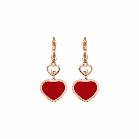 Chopard Happy Hearts earrings, rose gold, diamond, red stone