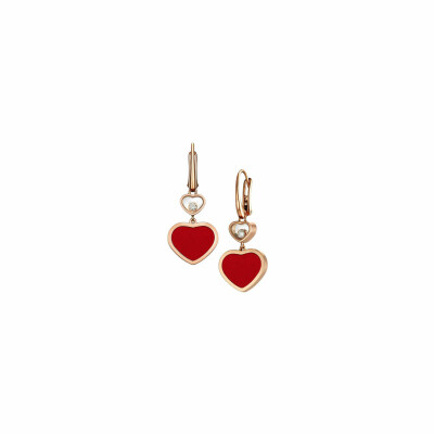 Chopard Happy Hearts earrings, rose gold, diamond, red stone