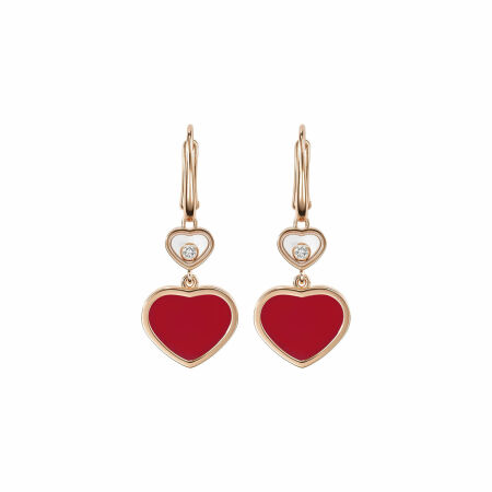 Chopard Happy Hearts earrings, rose gold, diamonds and carnelian