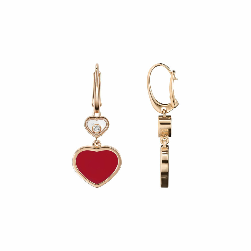 Chopard Happy Hearts earrings, rose gold, diamonds and carnelian