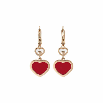 Chopard Happy Hearts earrings, rose gold, diamonds and carnelian