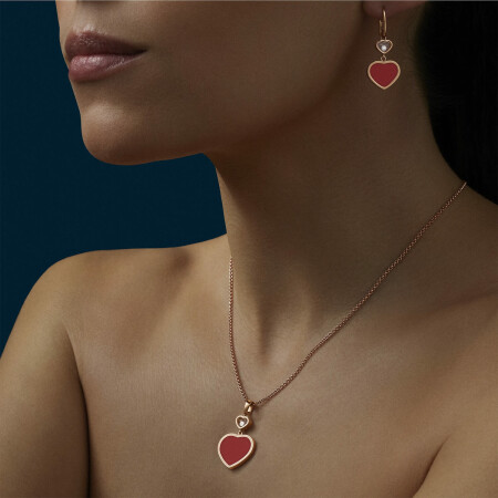 Chopard Happy Hearts earrings, rose gold, diamonds and carnelian