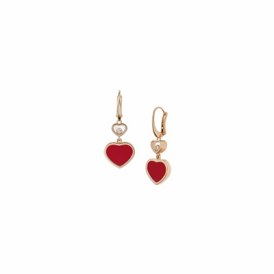 Chopard Happy Hearts earrings, rose gold, diamonds and carnelian