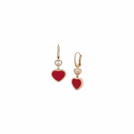 Chopard Happy Hearts earrings, rose gold, diamonds and carnelian