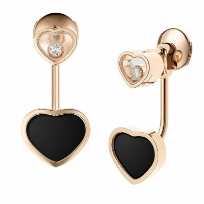 Chopard Happy Hearts earrings, rose gold, diamond and onyx