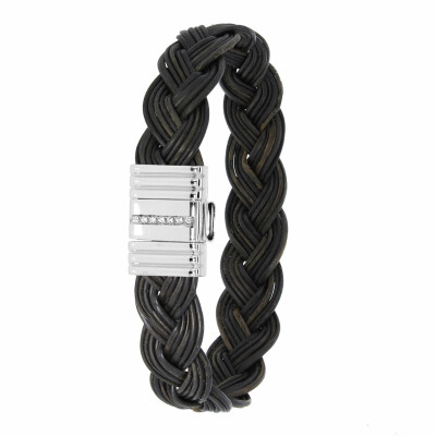 Bracelet Albanu Savane en corne de buffle tressée avec fermoir en acier et diamants