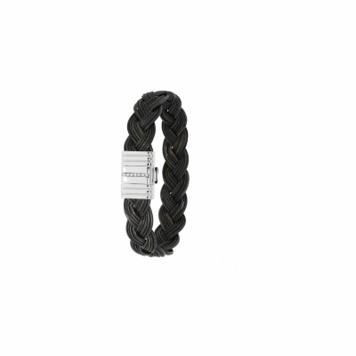 Bracelet Albanu Savane en corne de buffle tressée avec fermoir en acier et diamants