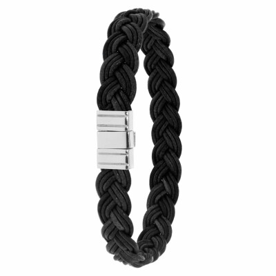 Bracelet Albanu en cuir noir avec fermoir acier