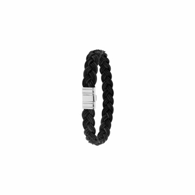 Bracelet Albanu en cuir noir avec fermoir acier