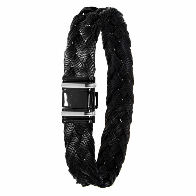 Bracelet Albanu Savane en poil de girafe tressé, fermoir acier et or blanc