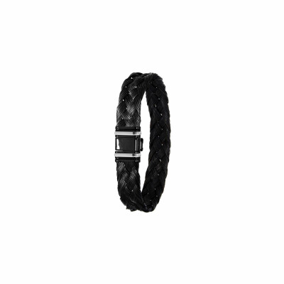 Bracelet Albanu Savane en poil de girafe tressé, fermoir acier et or blanc