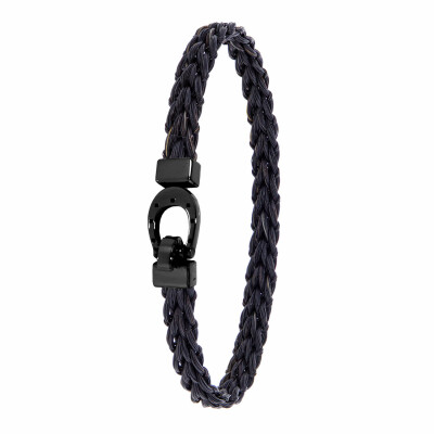 Bracelet Albanu Equus Noir en crin de cheval tressé, fermoir acier et PVD