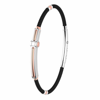 Bracelet Albanu en corderie noire, acier et or rose