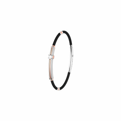 Bracelet Albanu en corderie noire, acier et or rose