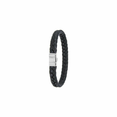 Bracelet Albanu Equus Noir en crin de cheval tressé, fermoir acier