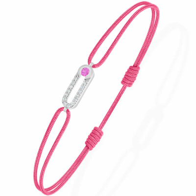 Bracelet Antonello Portofino "Petit et Rond" en or blanc, saphir rose et diamants