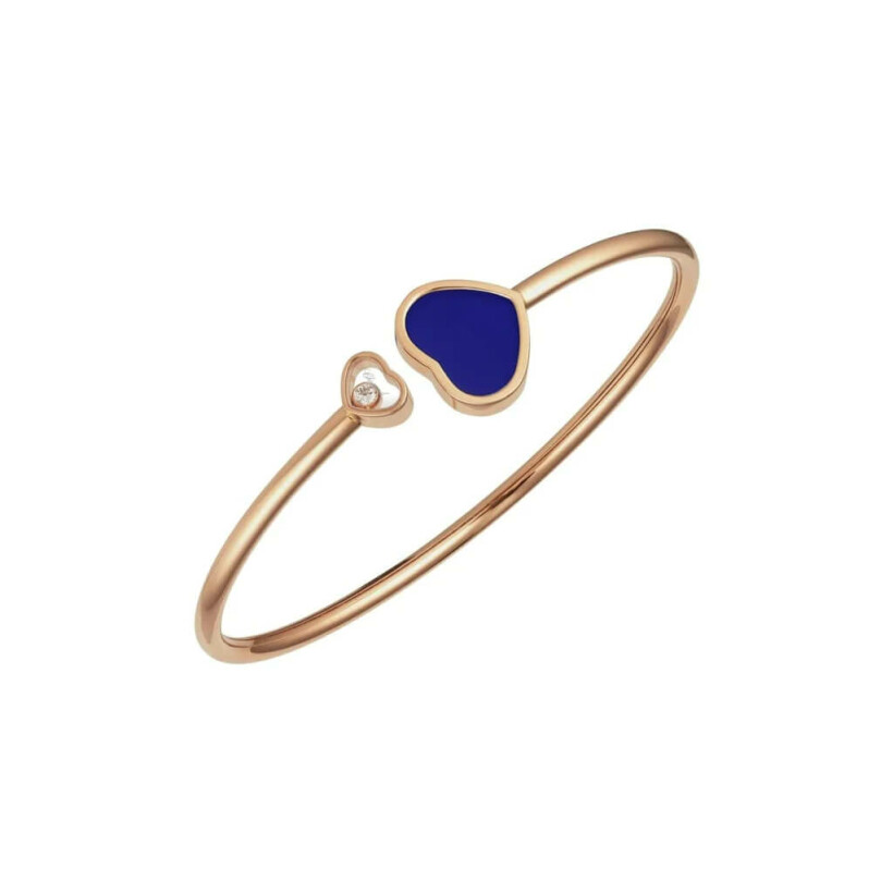 Bracelet jonc Chopard Happy Hearts en or rose et diamant, pierre bleue, taille S