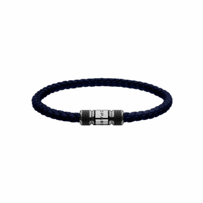 Bracelet Chopard Classic Racing en métal argenté et cuir bleu marine, taille 21