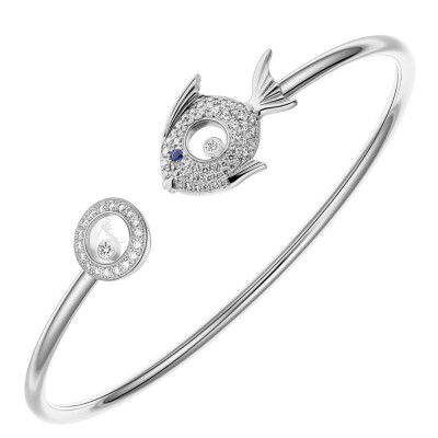 Bracelet Chopard Happy Animals Fish en or blanc, saphir et diamants, taille M