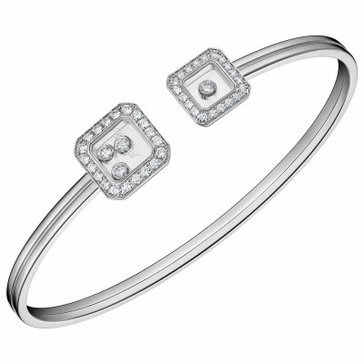 Bracelet jonc Chopard Happy Diamonds Icons en or blanc et diamants (S)