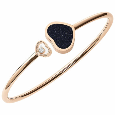 Bracelet Jonc Chopard Happy Hearts en or rose, diamant et aventurine (M)