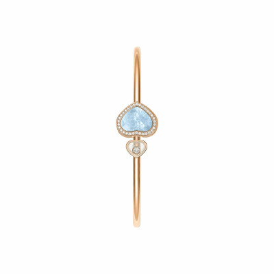 Chopard Happy Hearts Bangle Bracelet, yellow gold, diamonds and turquoise mother-of-pearl (M)