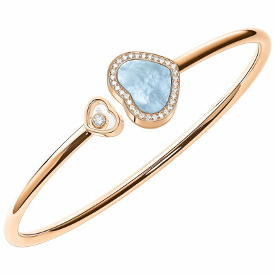 Bracelet Jonc Chopard Happy Hearts en or jaune, diamants et nacre turquoise (M)