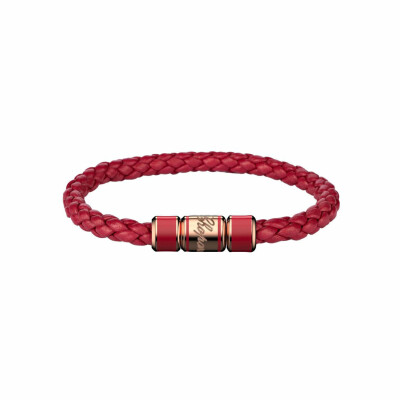 Bracelet Chopard Signature en cuir rouge et métal doré rose, taille 16