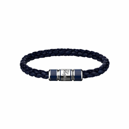 Bracelet Chopard Signature en cuir noir et métal argenté, taille 16