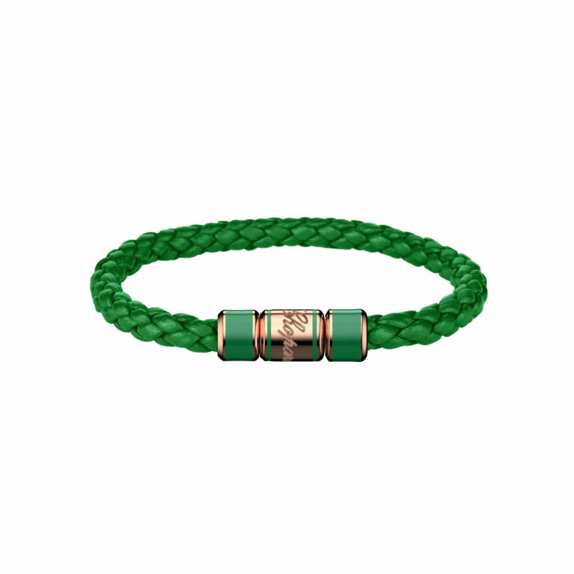 Bracelet Chopard Signature en cuir vert et métal doré rose, taille 17.5