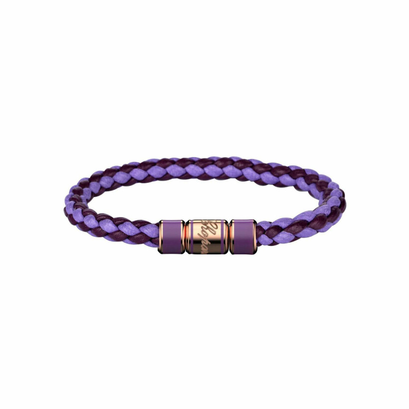 Bracelet Chopard Signature en cuir violet et noir et métal doré rose, taille 16