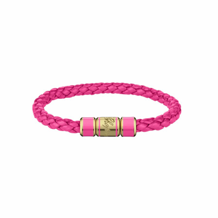 Bracelet Chopard Signature en métal doré vieilli et cuir fuchsia, taille 16