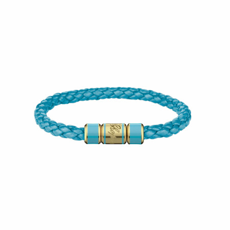 Bracelet Chopard Signature en métal doré vieilli et cuir turquoise, taille 16