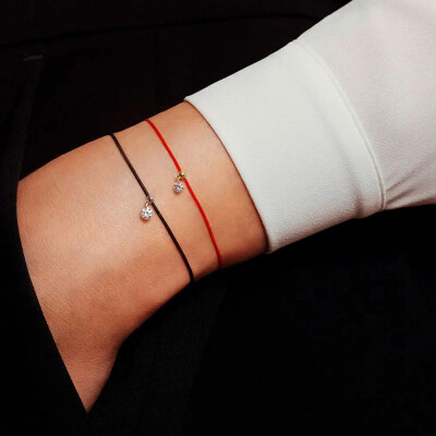 Bracelet La Brune & La Blonde BB en or rose, cordon en tissu noir et diamant 0.10ct