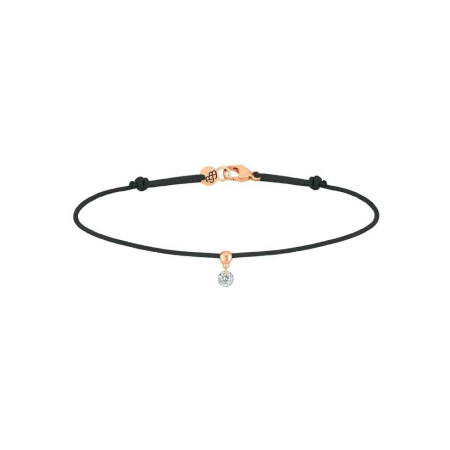 Bracelet La Brune & La Blonde BB en or rose, cordon en tissu noir et diamant 0.10ct