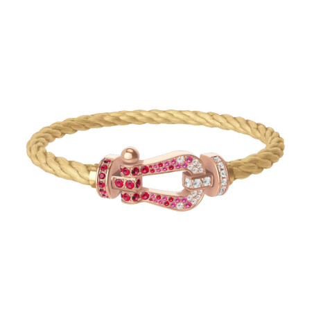 Bracelet FRED Force 10  Grand Modèle en or rose saphir, rubis, diamants, sur câble or rose18K