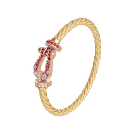 Bracelet FRED Force 10  Grand Modèle en or rose saphir, rubis, diamants, sur câble or rose18K