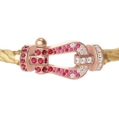 Bracelet FRED Force 10  Grand Modèle en or rose saphir, rubis, diamants, sur câble or rose18K