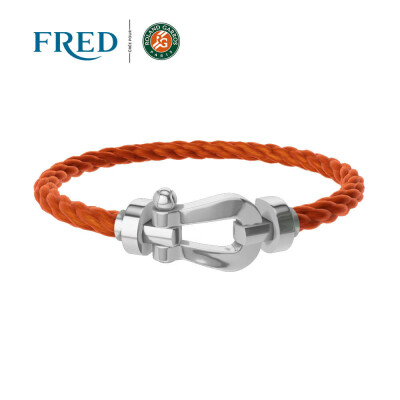 Bracelet FRED Force 10 Grand modèle en or blanc, grenat mandarin, câble en corderie terracotta #FREDxRolandGarros