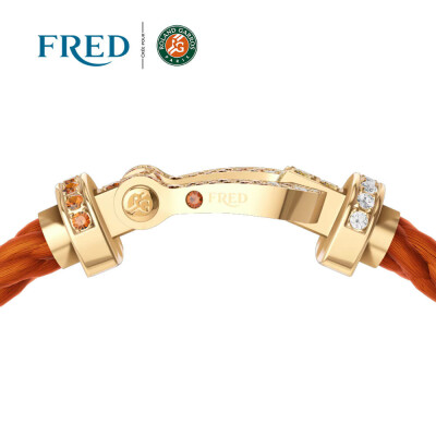 Bracelet FRED Force 10 Grand modèle en or jaune,  diamants et pierres de couleurs, câble en corderie terracotta #FREDxRolandGarros