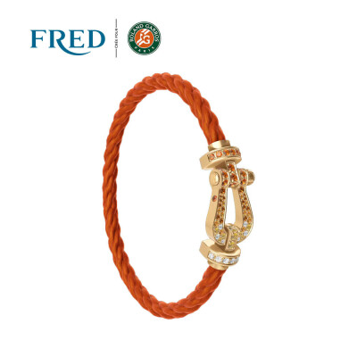 Bracelet FRED Force 10 Grand modèle en or jaune,  diamants et pierres de couleurs, câble en corderie terracotta #FREDxRolandGarros