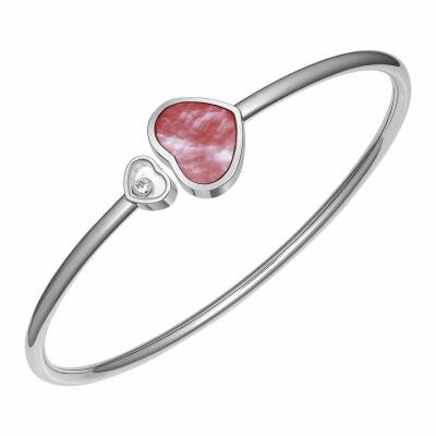 Bracelet Jonc Chopard Happy Hearts en or blanc, diamant et nacre rose (M)