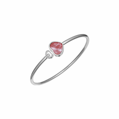 Bracelet Jonc Chopard Happy Hearts en or blanc, diamant et nacre rose (M)