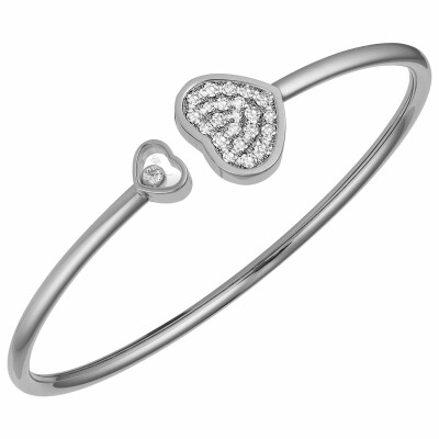 Bracelet Jonc Chopard Happy Hearts en or blanc et diamants (S)