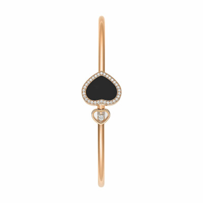 Chopard Happy Hearts Bangle Bracelet, pink gold, diamonds and onyx (M)