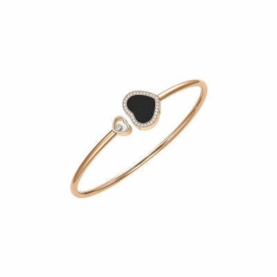 Chopard Happy Hearts Bangle Bracelet, pink gold, diamonds and onyx (M)