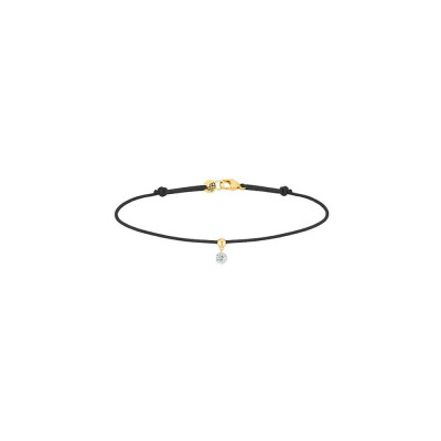Bracelet La Brune & La Blonde BB en or jaune, cordon en tissu noir et diamant 0.10ct